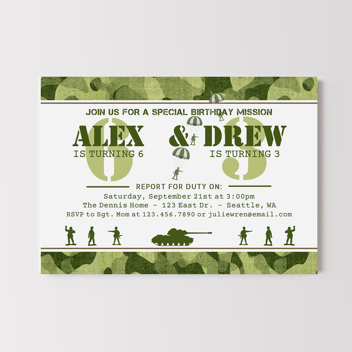 Army Personalized Birthday Card Invitations - Invite Your Troops in St Army Personalized Birthday Card Invitations - Invite Your Troops in St