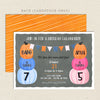 stacked pumpkins fall two child birthday invitation blue pink