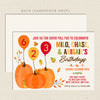 three child pumpkin fall birthday invitation gender neutral