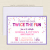 twice the fun double joint birthday invitation for sisters, pink purple, printable digital file