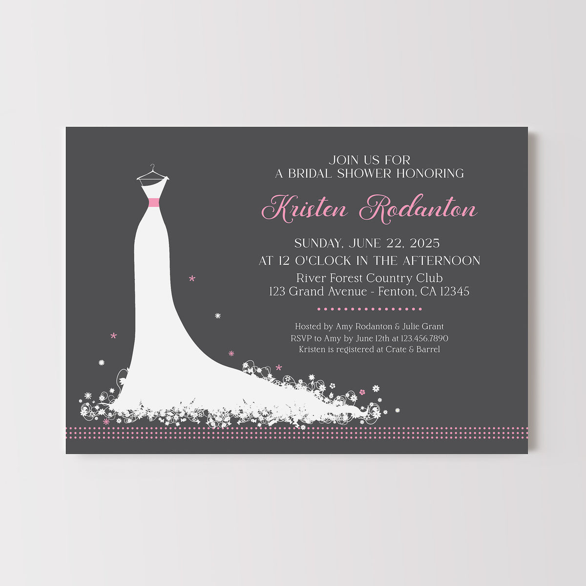 Wedding Dress Bridal Shower Invitation | Lil' Sprout Greetings, image size:1200x1200