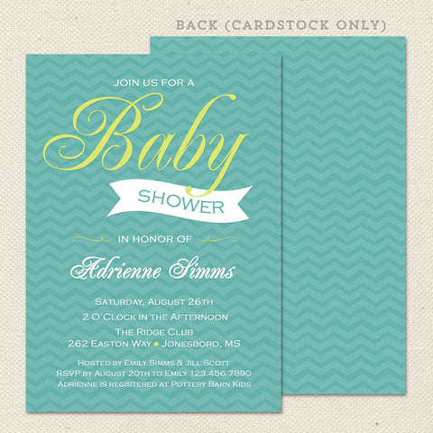 blue chevron boy baby shower invitation