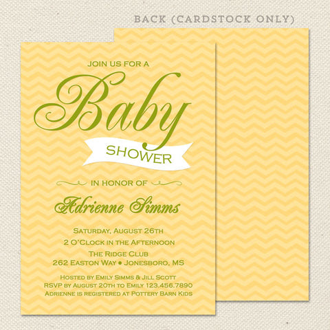 yellow chevron neutral baby shower invitation