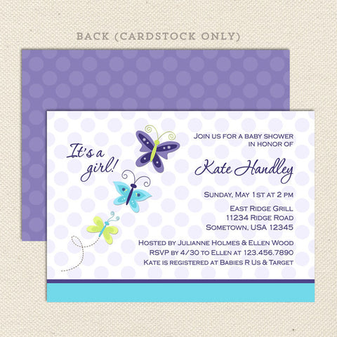 lavender butterfly girl baby shower invitation