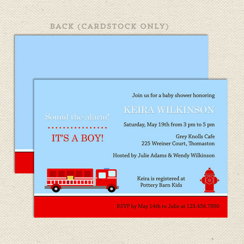 fire truck baby shower invitations