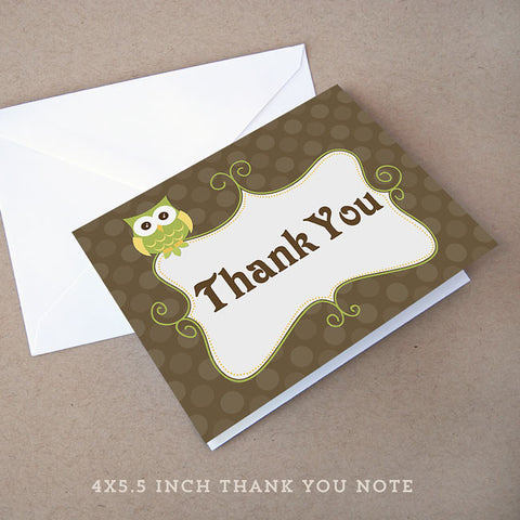 neutral owl baby shower thank you note