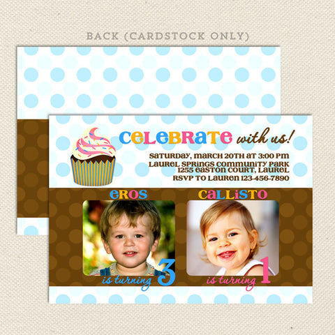 cupcake joint birthday party invitations
