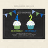 blue green boy double cupcake birthday invitation