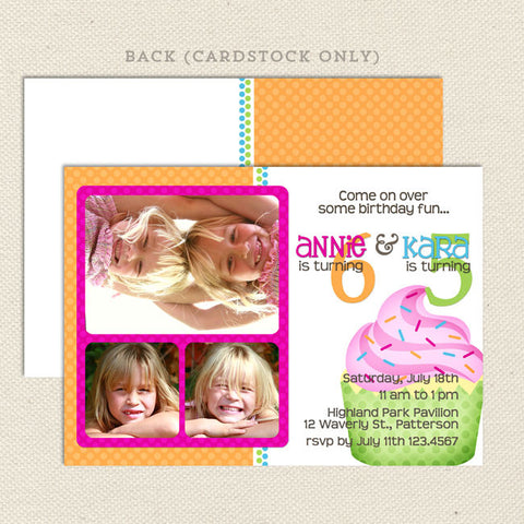 sweet cupcake joint birthday party invitations