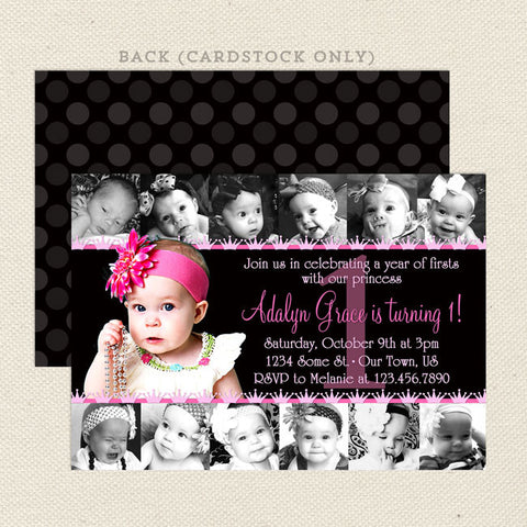12 photo collage printable girl birthday invitations