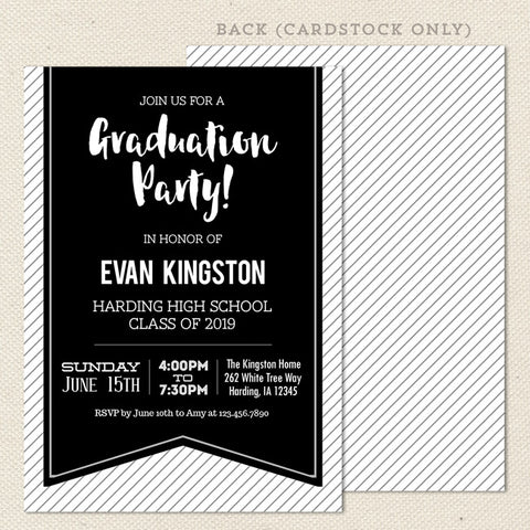 ribbon graduation party invitation black