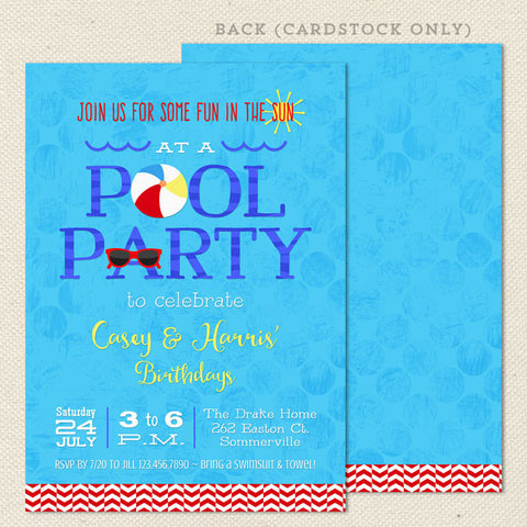 swim pool party joint birthday invitations 2