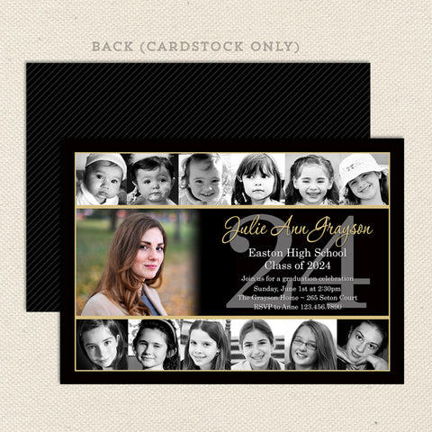 12 photo collage graduation announcement or invitation featuring 12 childhood photo and senior photo