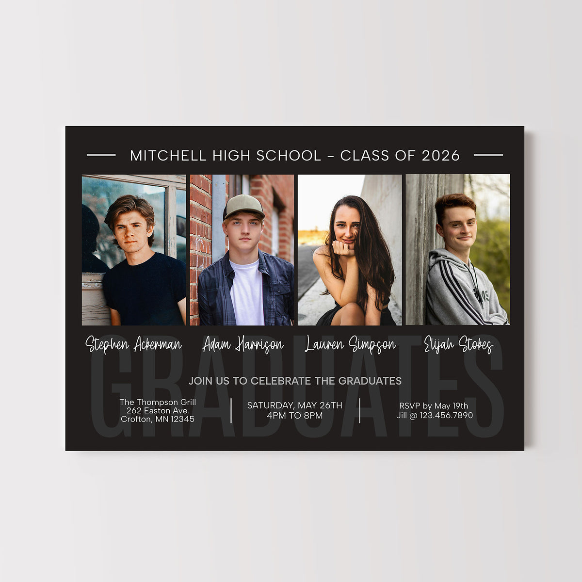 4 Person Graduation Party Invitation | Lil' Sprout Greetings