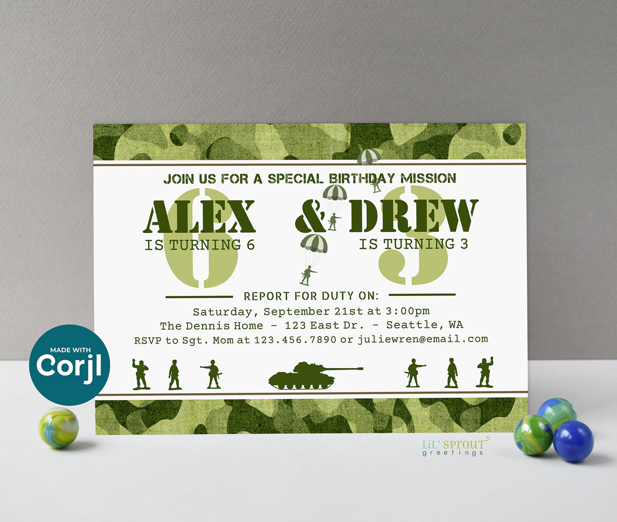 thumbnail image 2 of TheCardZoo Army Troops Camouflage Personalised Birthday Party Invitations – TH102 2 of 6
