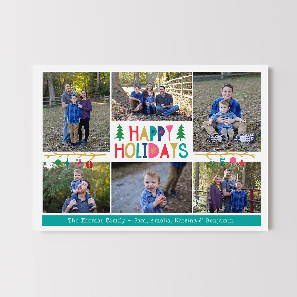 Collage of family photos with 'Happy Holidays' text on a white background