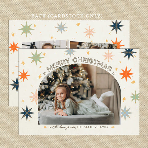 christmas stars printable holiday photo card, cream front, printable digital file, landscape orientation