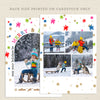 colorful snowfall printable christmas photo card, back side, portrait orientation, multiple photo