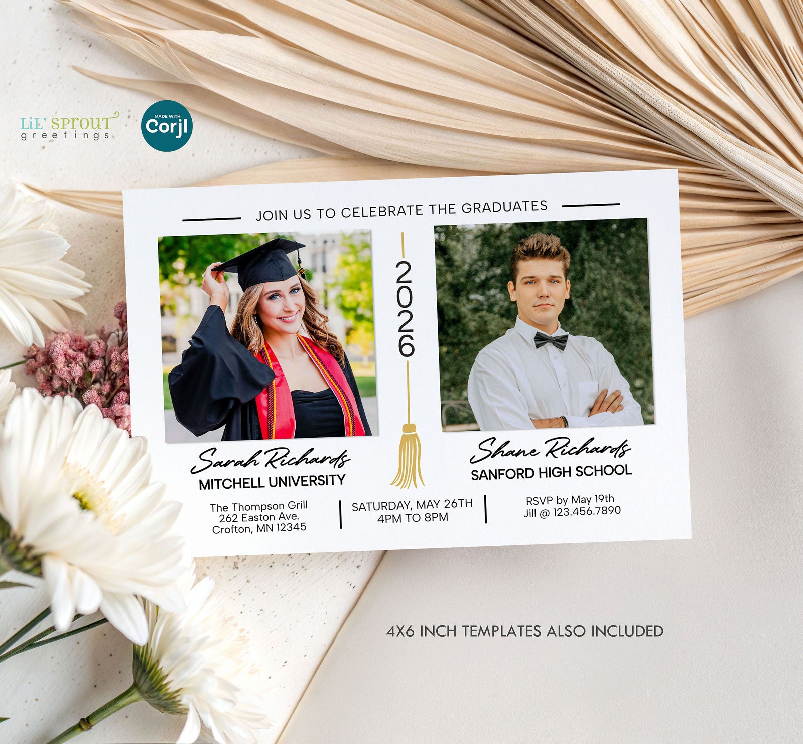 Double Gradtion Invite Double Graduation Party Invitation | Lil' Sprout Greetings