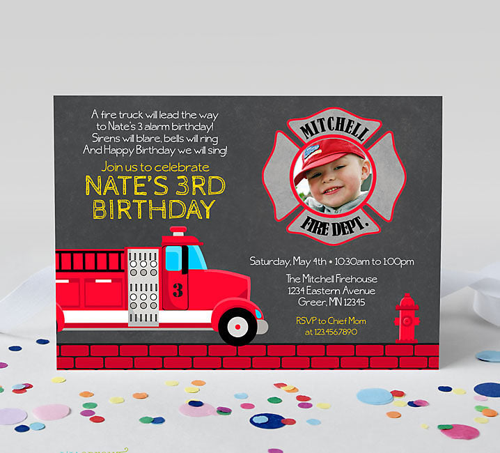 Fire Truck Boy Birthday Invitation | Lil' Sprout Greetings fire-truck-boy-birthday-invitation-lil-sprout-greetings