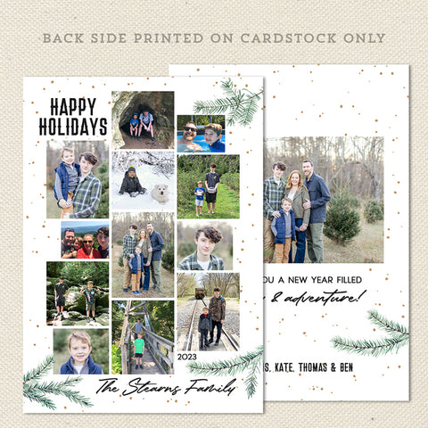 holiday collage christmas photo card, white front, portrait orientation, multiple photo, digital printable card