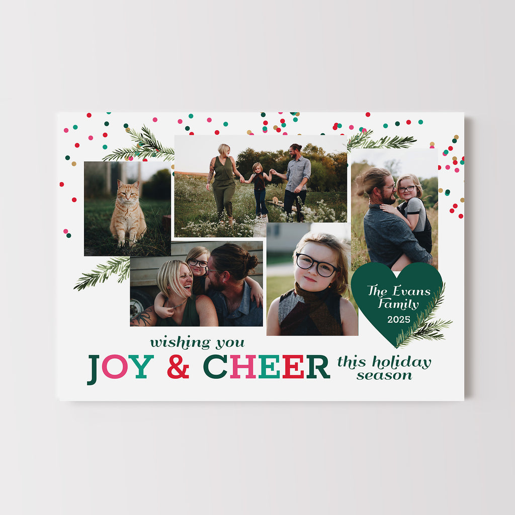 Holiday photo collage with family photos and festive text on a white background