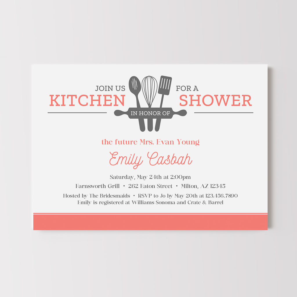 Kitchen themed bridal shower invitation that can be customized colors. 