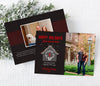 new home, moving or address change christmas photo card with black background, red text, and a single photo