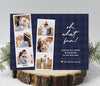 christmas photo card with blue plaid background, two photo strips featuring a total of 6 photos, white "oh what fun" text, matching back side, printable digital file
