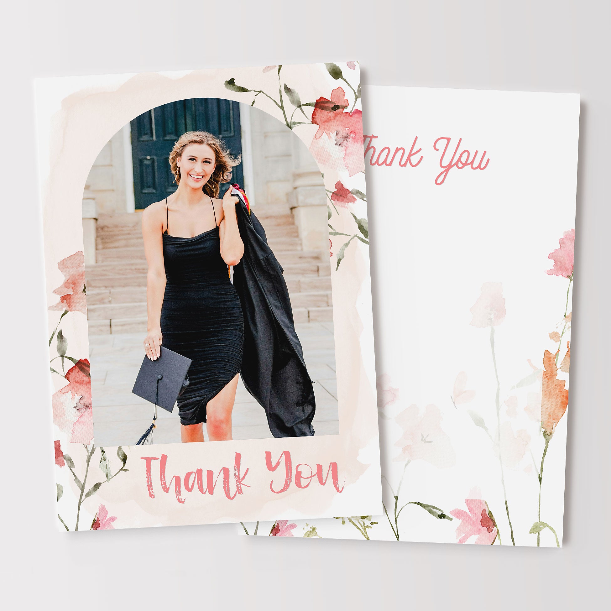Pink Floral Graduation Thank You Card