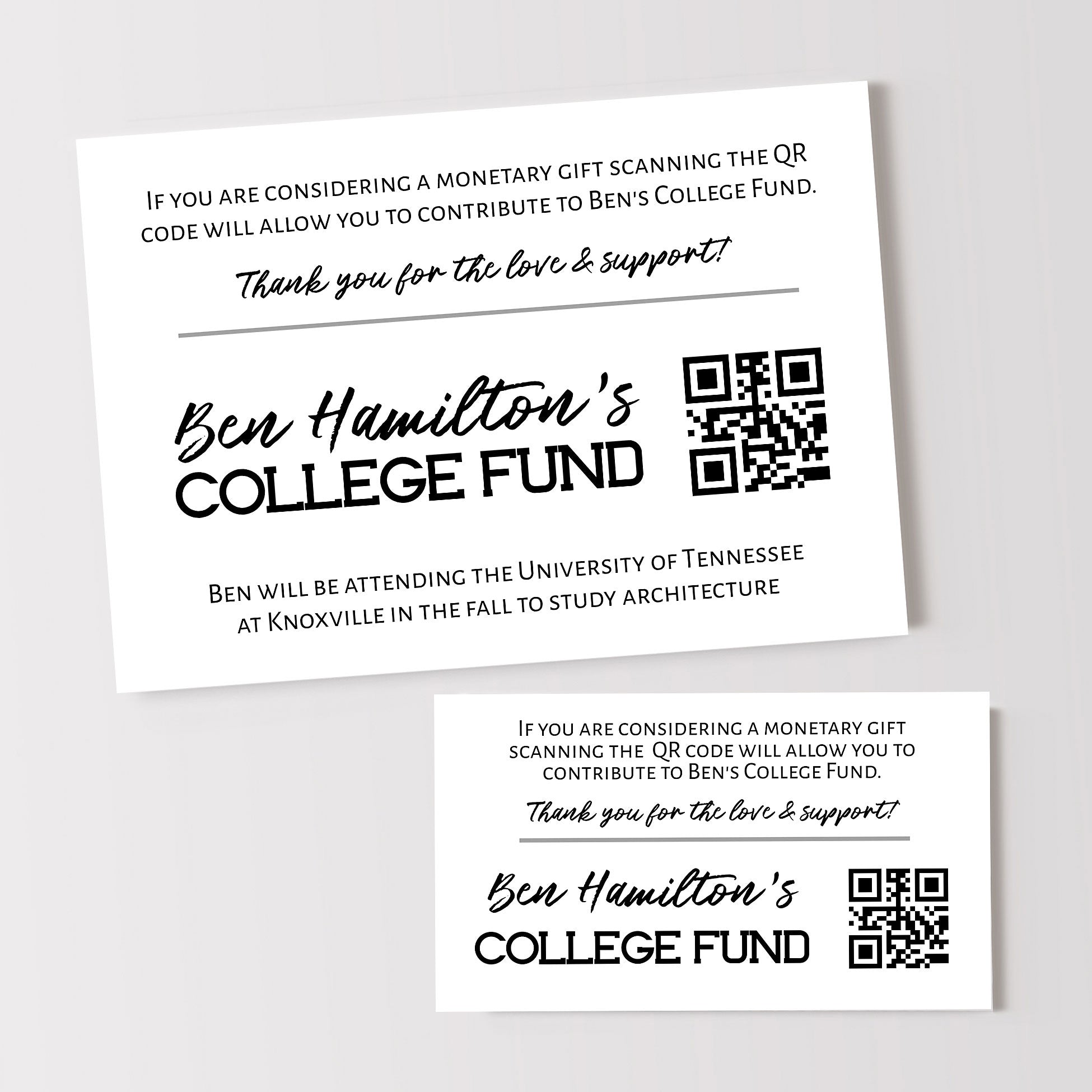 QR Code College Fund Insert Card