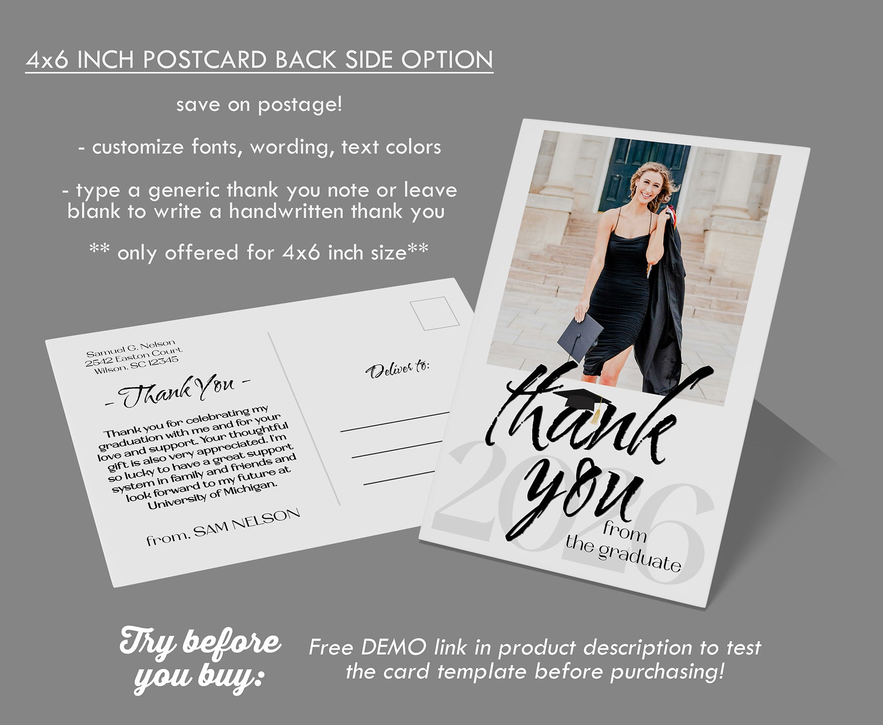 what to write in grad thank you cards Amazon.com : Hello Love Goods Graduation Thank You Cards Personalized with Name, 5.5x4.25 Black and White Thank You Note Cards, Envelopes Included (Flat Notecard) : Office Products