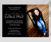 simple photo graduation announcement in landscape format with photo on right side, black background on left side with simple white text