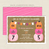 stacked pumpkins fall two child birthday invitation girl brown