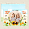 sunflower two child double birthday invitation front