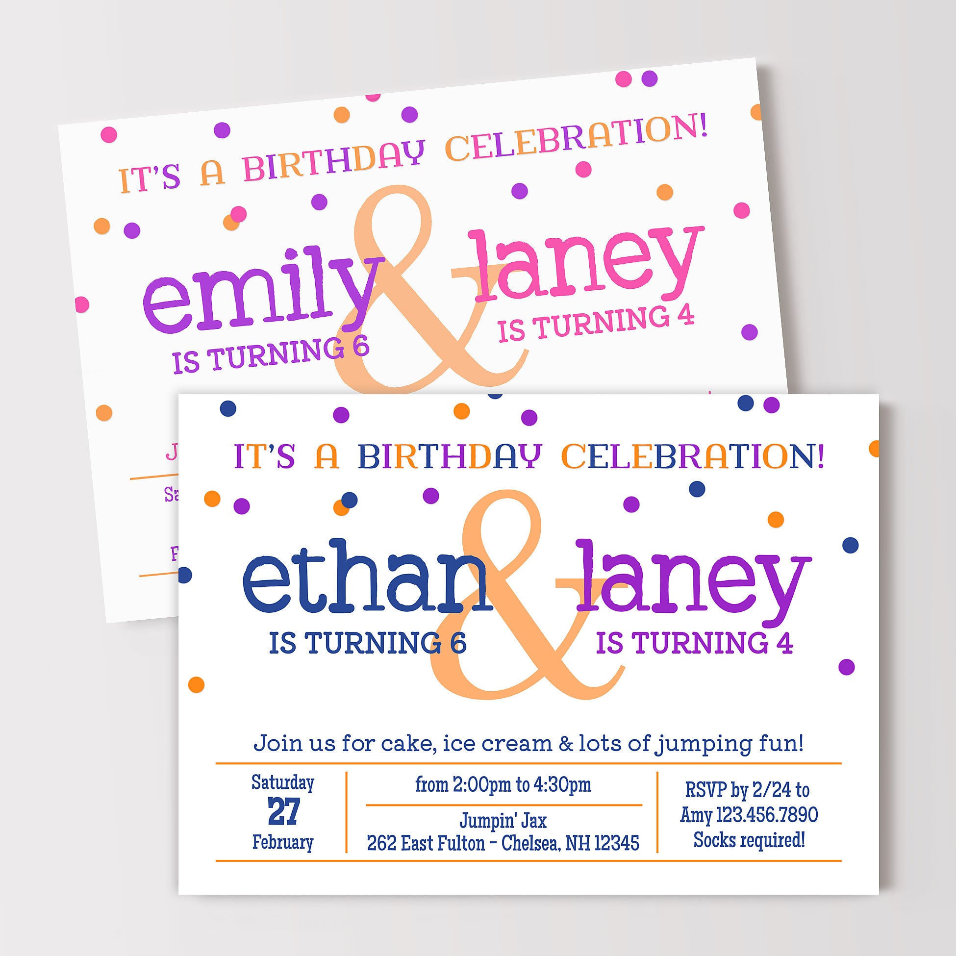 Trampoline Double Birthday Party Invitation | Lil' Sprout Greetings
