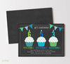 Triple Cupcake Three Child Birthday Party Invitations
