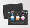 Triple Cupcake Three Child Birthday Party Invitations