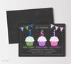Triple Cupcake Three Child Birthday Party Invitations