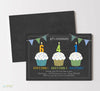 Triple Cupcake Three Child Birthday Party Invitations