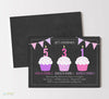 Triple Cupcake Three Child Birthday Party Invitations