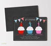 Triple Cupcake Three Child Birthday Party Invitations