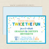 twice the fun double birthday invitation for two boys in blue yellow, printable digital file 