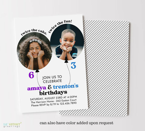 Two Balloon Dual Birthday Invite