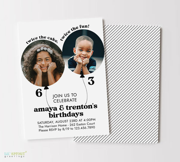 Two Balloon Dual Birthday Invite
