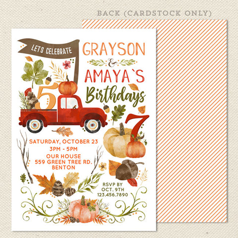 autumn rustic fall double birthday invitation