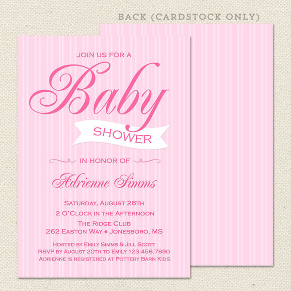 pink stripes girl baby shower invitation