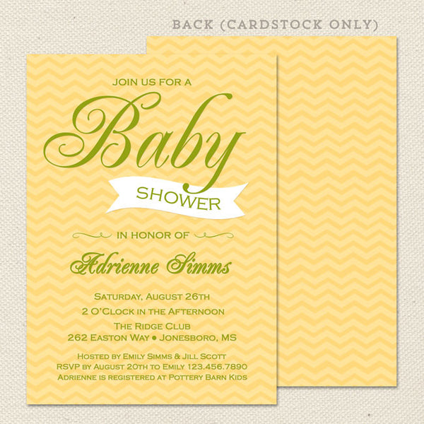 yellow chevron neutral baby shower invitation