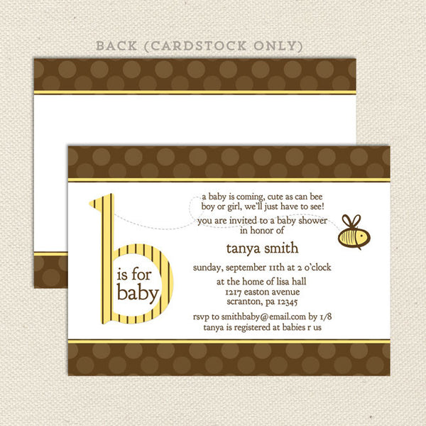 bee gender neutral baby shower invitation