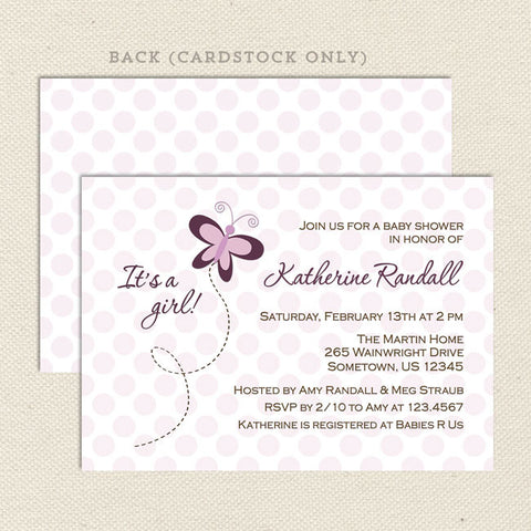 purple butterfly girl baby shower invitations